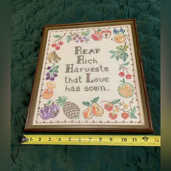 Vintage Framed Cross Stitch Reap Rich Harvests That Love Has Sown - Picture 7 of 12
